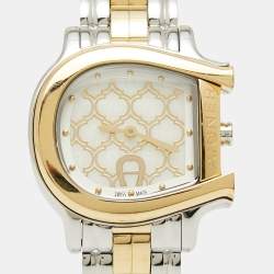 Pre Owned Aigner Mother of Pearl Two Tone Stainless Steel Cesena A132200 Women's 32 mm