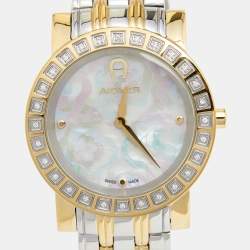 Pre Owned Aigner Mother of Pearl Two Tone Stainless Steel Cortina A26300 Women's Wristwatch 36 mm
