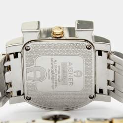 Pre Owned Aigner White Leaves Two-Tone Stainless Steel Genua Due A31600 Women's Wristwatch 31 mm