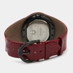 مملوكة مسبقًا Aigner Red Black PVD Coated Stainless Steel Leather Ravello Due A21000 Women's Wristwatch 43 mm