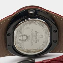 مملوكة مسبقًا Aigner Red Black PVD Coated Stainless Steel Leather Ravello Due A21000 Women's Wristwatch 43 mm