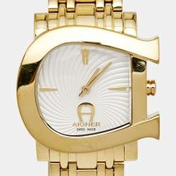 Pre Owned Aigner White Gold Plated Stainless Steel Genua Due A31600 Women's Wristwatch 34 mm