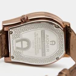 Pre Owned Aigner Champagne PVD Coated Stainless Steel Leather Verona Nuovo 44 A22000 Women's Wristwatch 36 mm
