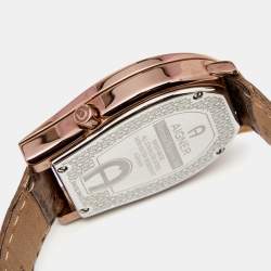 Pre Owned Aigner Champagne PVD Coated Stainless Steel Leather Verona Nuovo 44 A22000 Women's Wristwatch 36 mm