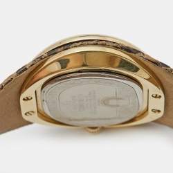 Pre Owned Aigner Crystal Paved Gold Plated Stainless Steel Leather Ravello Due A21000 Women's Wristwatch 43 mm