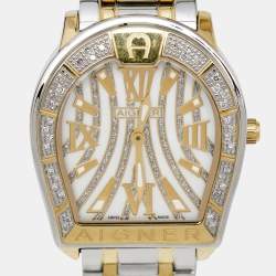 Pre Owned Aigner Mother of Pearl Two Tone Stainless Steel Verona A48100 Women's Wristwatch 33 mm