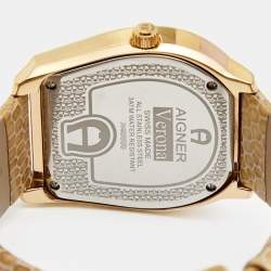 Pre Owned Aigner Gold Plated Stainless Steel Leather Verona A48000 Women's Wristwatch 39 mm