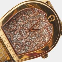 Pre Owned Aigner Gold Plated Stainless Steel Leather Verona A48000 Women's Wristwatch 39 mm