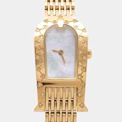 Aigner Mother of Pearl Gold Plated Stainless Steel Diamond Olbia A29000 Women's Wristwatch 21 mm