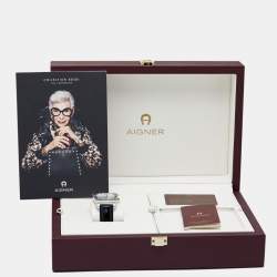 Pre Owned Aigner Silver Stainless Steel Leather Viterbo A10100 Men's Wristwatch 40 mm