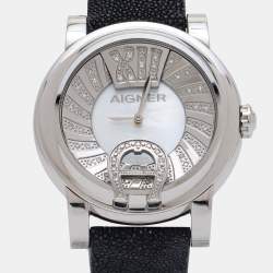 Pre Owned Aigner Mother of Pearl Stainless Steel Stingray Bari Donna A37200 Women's Wristwatch 42 mm