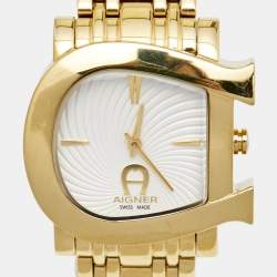 Pre Owned Aigner White Gold Plated Stainless Steel Genua Due A31600 Women's Wristwatch 34 mm
