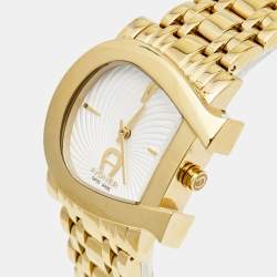 Pre Owned Aigner White Gold Plated Stainless Steel Genua Due A31600 Women's Wristwatch 34 mm