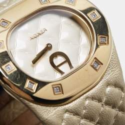 Aigner Cream Gold Plated Stainless Steel Diamond Ravello Due A21000 Women's Wristwatch 43 mm