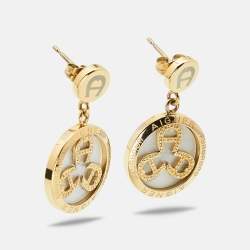 Pre Owned Aigner Mother of Pearl Gold-Plated Stainless Steel Cortina Earring Necklace Set A26300 Women's Wristwatch 36 mm