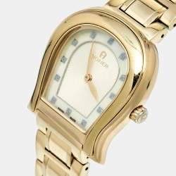 Pre Owned Aigner Mother of Pearl Gold Plated Stainless Steel Altamura A56000 Women's Wristwatch 34 mm