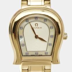 Pre Owned Aigner Mother of Pearl Gold Plated Stainless Steel Altamura A56000 Women's Wristwatch 34 mm