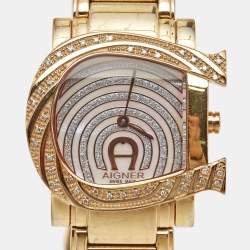 Aigner Mother of Pearl Gold Plated Stainless Steel Diamonds Genua Due A31600 Women's Wristwatch 31 mm