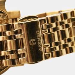 مملوكة مسبقًا Aigner Mother of Pearl Gold Plated Stainless Steel Genua Due A31600 Women's Wristwatch 31 mm