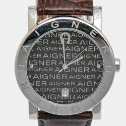 Pre Owned Aigner Brown Stainless Steel Leather Cortina A26100 Women's Wristwatch 38 mm