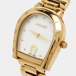 Pre Owned Aigner Mother of Pearl Yellow Gold Plated Stainless Steel Ravenna A122200 Women's Wristwatch 30 mm