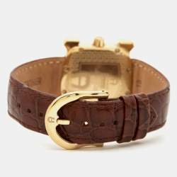 Aigner Brown Gold Plated Stainless Steel Diamond Leather Genua A31000 Women's Wristwatch 31 mm