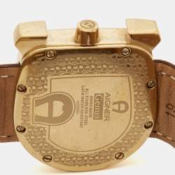 Aigner Brown Gold Plated Stainless Steel Diamond Leather Genua A31000 Women's Wristwatch 31 mm