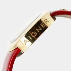 Pre Owned Aigner Cream Gold Plated Stainless Steel Leather Genua A31000 Women's Wristwatch 36 mm 