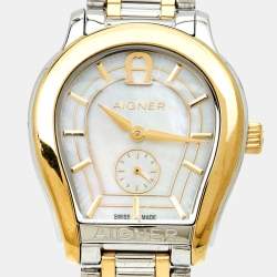 Pre Owned Aigner Mother Of Pearl Two-Tone Stainless Steel Vicenza A111200 Women's Wristwatch 30 mm