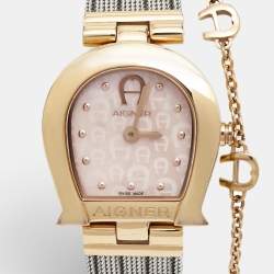 Aigner Pink Mother Of Pearl Two-Tone Stainless Steel Cremona A115257 Women's Wristwatch 28 mm