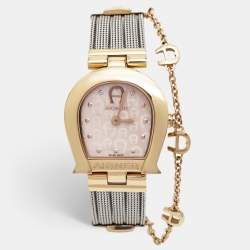 Aigner Pink Mother Of Pearl Two-Tone Stainless Steel Cremona A115257 Women's Wristwatch 28 mm