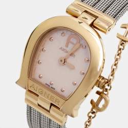 Aigner Pink Mother Of Pearl Two-Tone Stainless Steel Cremona A115257 Women's Wristwatch 28 mm