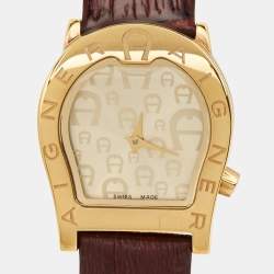 Pre Owned Aigner Champagne Gold Plated Stainless Steel Verona Nuovo A22200 Women's Wristwatch 24 mm