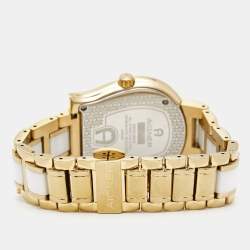 Pre Owned Aigner Mother of Pearl White Ceramic Gold Plated Stainless Steel Altamura A56000 Women's Wristwatch 34 mm