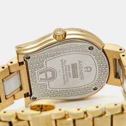 Pre Owned Aigner Mother of Pearl White Ceramic Gold Plated Stainless Steel Altamura A56000 Women's Wristwatch 34 mm