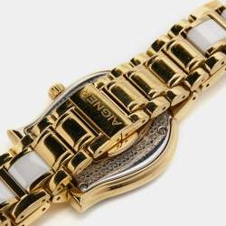 Pre Owned Aigner Mother of Pearl White Ceramic Gold Plated Stainless Steel Altamura A56000 Women's Wristwatch 34 mm