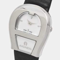 Aigner Mother of Pearl Stainless Steel Leather Venezia A39200 Women's Wristwatch 36 mm