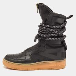Air Jordans Two Tone Canvas and Leather SF Air Force 1 High Black Gum Sneakers Size 38.5