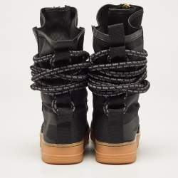 Air Jordans Two Tone Canvas and Leather SF Air Force 1 High Black Gum Sneakers Size 38.5