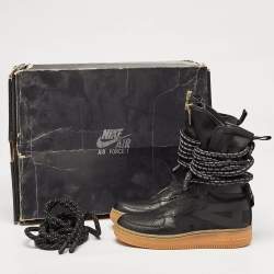 Air Jordans Two Tone Canvas and Leather SF Air Force 1 High Black Gum Sneakers Size 38.5