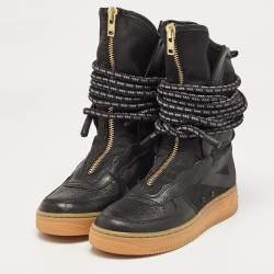 Air Jordans Two Tone Canvas and Leather SF Air Force 1 High Black Gum Sneakers Size 38.5