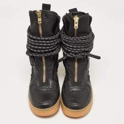 Air Jordans Two Tone Canvas and Leather SF Air Force 1 High Black Gum Sneakers Size 38.5