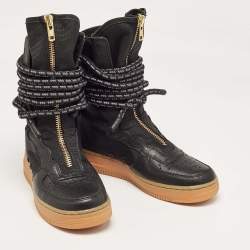 Air Jordans Two Tone Canvas and Leather SF Air Force 1 High Black Gum Sneakers Size 38.5