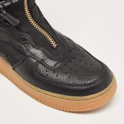 Air Jordans Two Tone Canvas and Leather SF Air Force 1 High Black Gum Sneakers Size 38.5