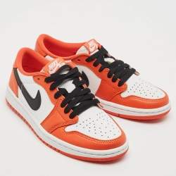 Pre Owned Air Jordans Orange/White Leather Jordan 1 Low OG Starfish Sneakers Size 36