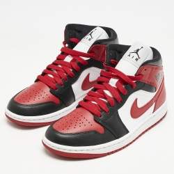 Air Jordans Multicolor Leather Jordan 1 Mid Bred Toe Sneakers Size 38