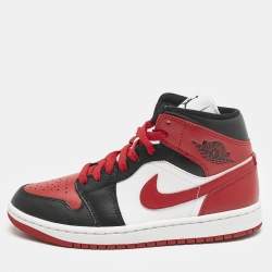 Air Jordans Multicolor Leather Jordan 1 Mid Bred Toe Sneakers Size 38