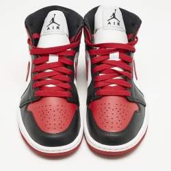 Air Jordans Multicolor Leather Jordan 1 Mid Bred Toe Sneakers Size 38