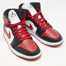 Air Jordans Multicolor Leather Jordan 1 Mid Bred Toe Sneakers Size 38