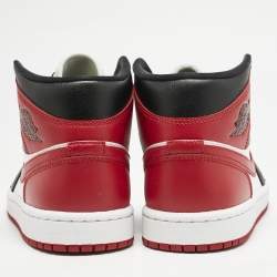 Air Jordans Multicolor Leather Jordan 1 Mid Bred Toe Sneakers Size 38